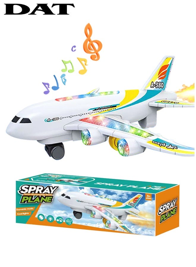 DAT Spray Plane Electric Toy Airplane with Mist Spray, Light & Music, Auto Obstacle-Avoiding Omni Wheels, Durable ABS Body, Kids 3+ - Image 1